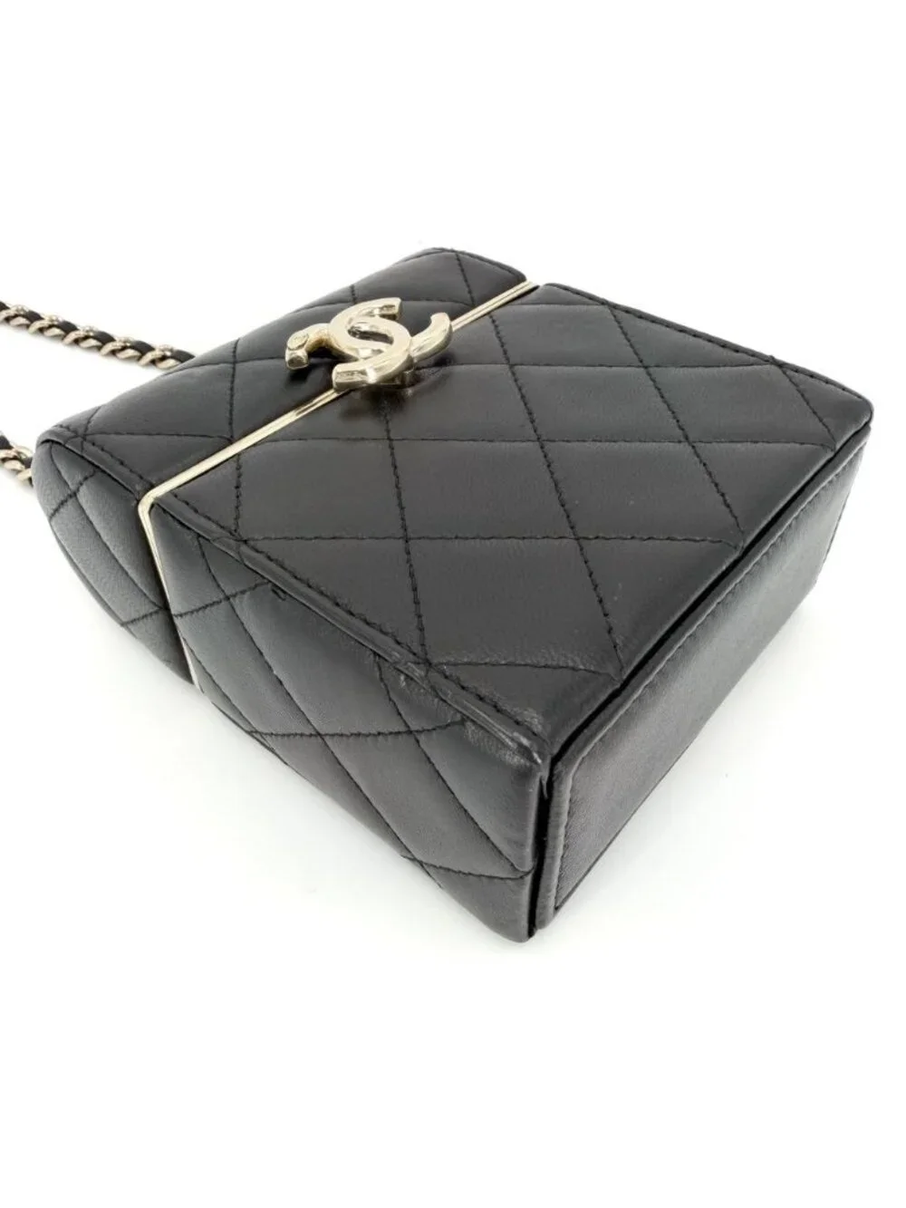 Chanel Shoulder Bag Quilted CC Logo Lambskin Black Gold Vintage